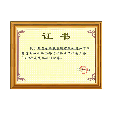 中国体育用品业结合会场馆事业工作委员会2019年战术合作同伴证书 - 亿万先生MR